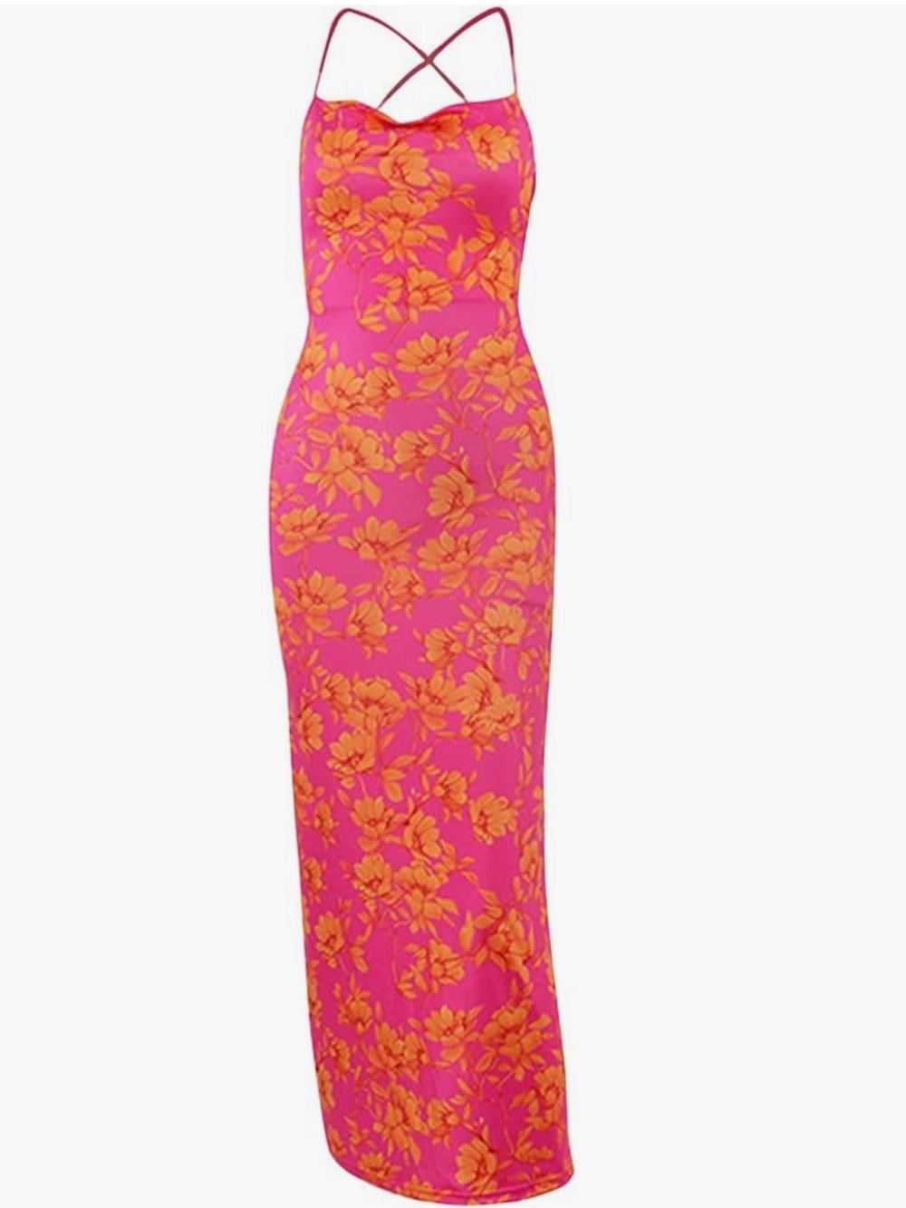 NWOT Pink Orange Floral Backless Maxi Dress | Strappy | Bodycon | Vacation